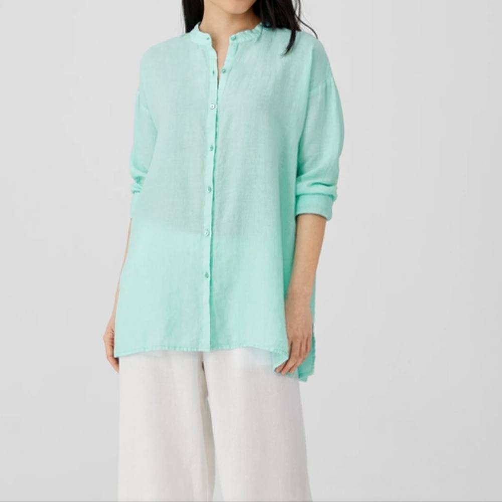 Eileen Fisher Garment Dyed Organic Handkerchief Linen Shirt